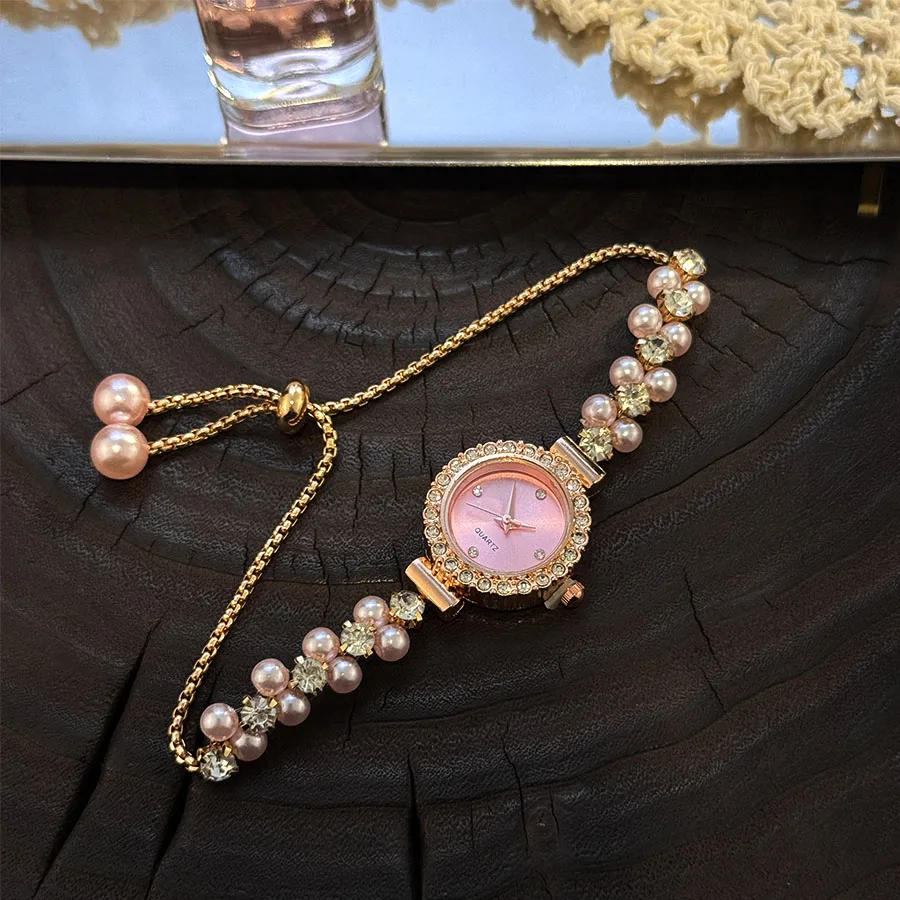 Double-Row Pearl Diamond-Encrusted Pull Rope Bracelet Women's Quartz Watch Romantic SweetStyle Fashion Luxury Niche Wristwatch Double-Row Pearl Diamond-Encrusted Pull Rope Bracelet Women's Quartz Watch Romantic SweetStyle Fashion Luxury Niche Wristwatch