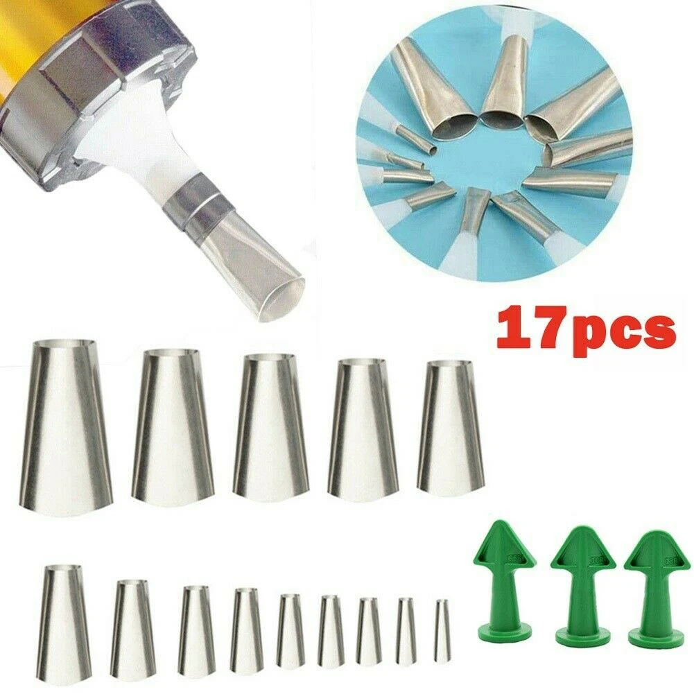 New 17 Pcs Stainless Steel +Silicone Caulking Finisher Tool 45° Muzzle Sealant Nozzle Caulking Finisher Scraper Tools
New 17 Pcs Stainless Steel +Silicone Caulking Finisher Tool 45° Muzzle Sealant Nozzle Caulking Finisher Scraper Tools