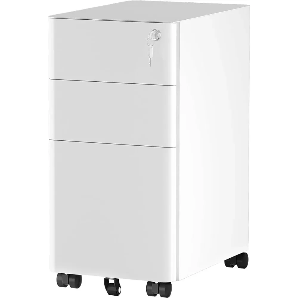 

3-Drawer Metal Filing Drawers With Keys Compact Slim Portable File Pre-Built Office Storage Cabinet Freight Free Cabinets