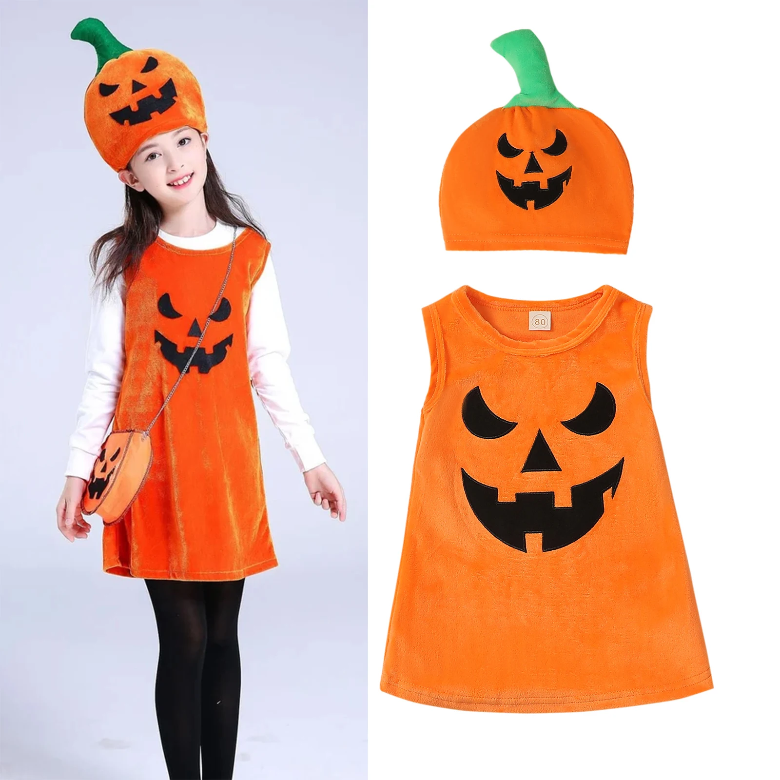 Baby Girls Two Piece Outfits Halloween Velvet Sleeveless Dress And Cute Pumpkin Hat For Beach Party Cute Clothes 1-4 Years
Baby Girls Two Piece Outfits Halloween Velvet Sleeveless Dress And Cute Pumpkin Hat For Beach Party Cute Clothes 1-4 Years