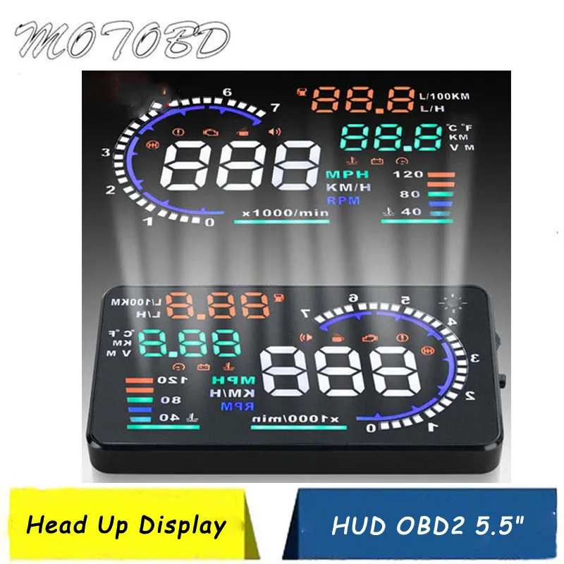 

5.5" Large Screen Auto Car HUD Head Up Display KM/h & MPH Overspeed Warning Windshield Project Alarm System OBD2