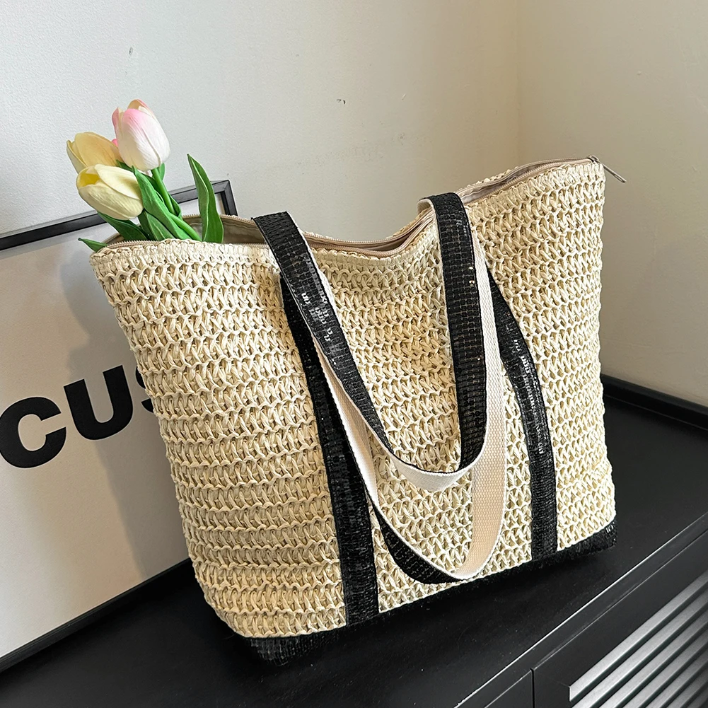 Sequin Crochet Beach Tote - Sparkly Straw Shopping Bag 4 S206bb272f26849aaadc5f8dd820061b8k