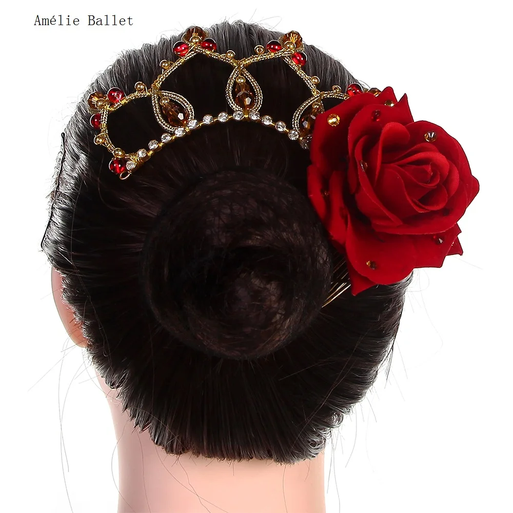 

HB067 Free Shipping Girls Ballet Dancing Hair Accessories Don Quixote or Paquita Headwear Red Hairwear Spanish Dance Head Wear