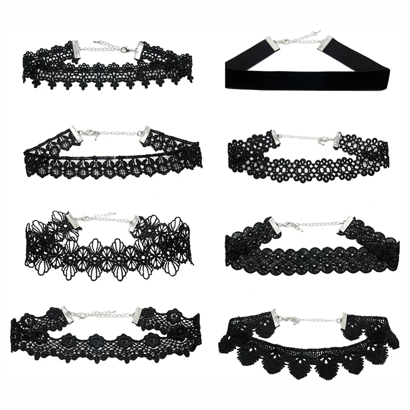

8pcs Lace Velvet Choker Necklace Star Chain Vintage Collar Pendant Jewelry Gifts For Girls Goth Style Party Neckalces Chains