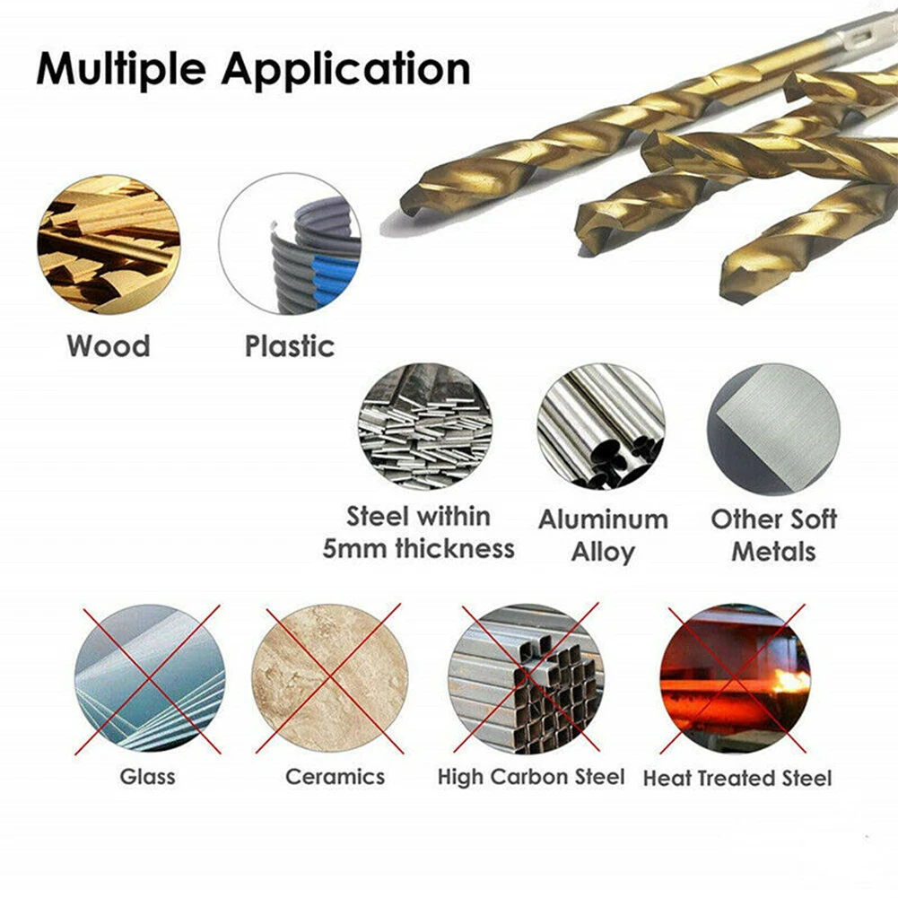 HSS Drill Bit High Speed Steel Plastic Coated Plating Wood 1/4 Hex Shank Gold Hexagonal Set Durable
HSS Drill Bit High Speed Steel Plastic Coated Plating Wood 1/4 Hex Shank Gold Hexagonal Set Durable