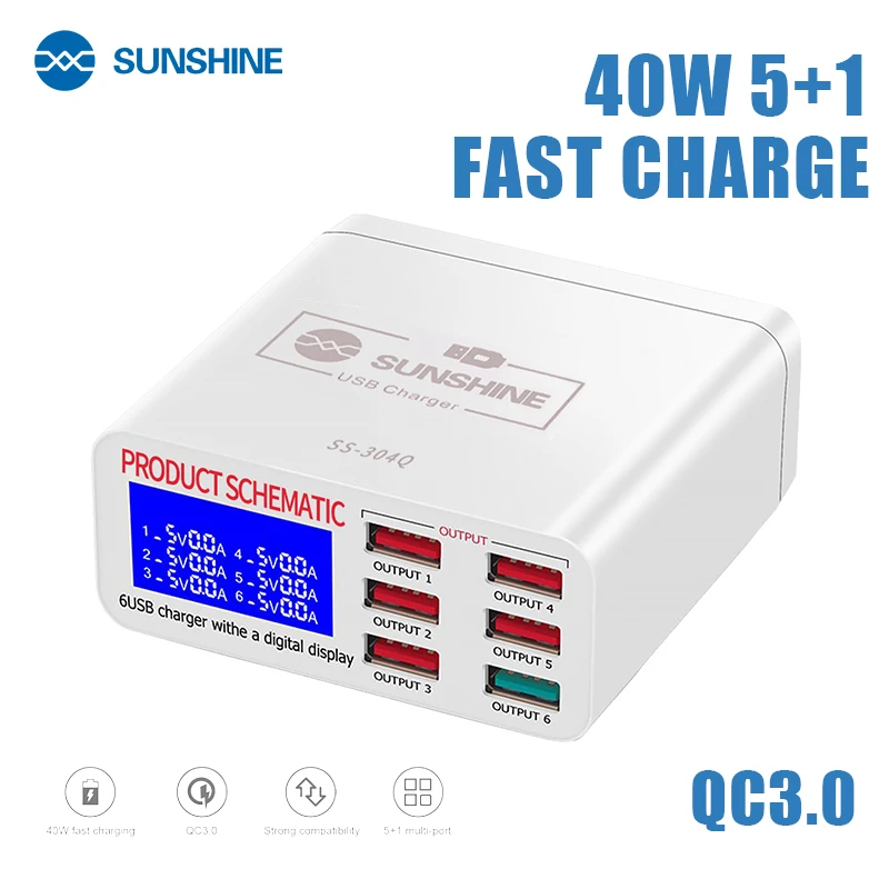 8A QC3.0 USB Charger with LCD Display 6 Ports Desktop Mobile Phone Charger Smart Fast Charging for Smart Phones Tablet PC 
8A QC3.0 USB Charger with LCD Display 6 Ports Desktop Mobile Phone Charger Smart Fast Charging for Smart Phones Tablet PC