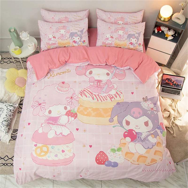 

2024 New Duvet Cover My Melody Kuromi Cinnamoroll 3d Printed Quilt Cover Pillowcase Girls Bedroom Decoration Single Double Gift