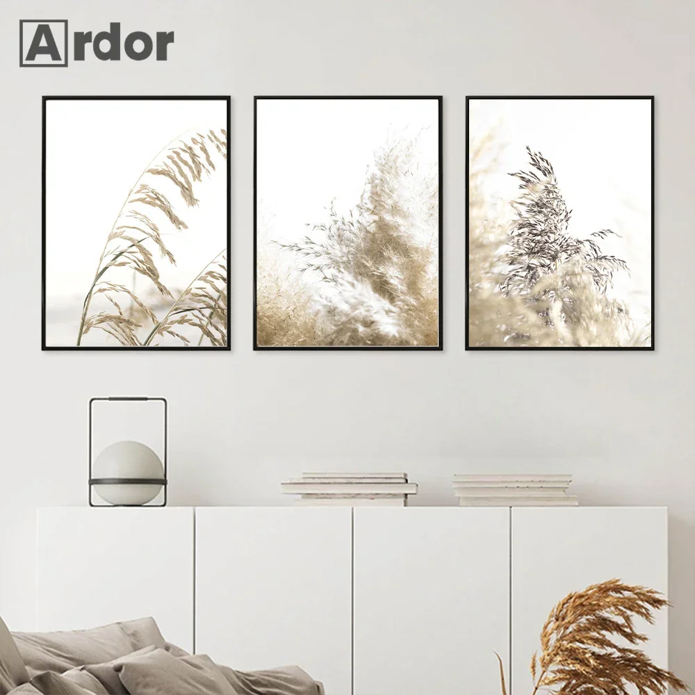 

Reed Pampas Grass Poster Natural Scenery Canvas Painting Beige Landscape Art Print Nordic Wall Pictures Living Room Home Decor