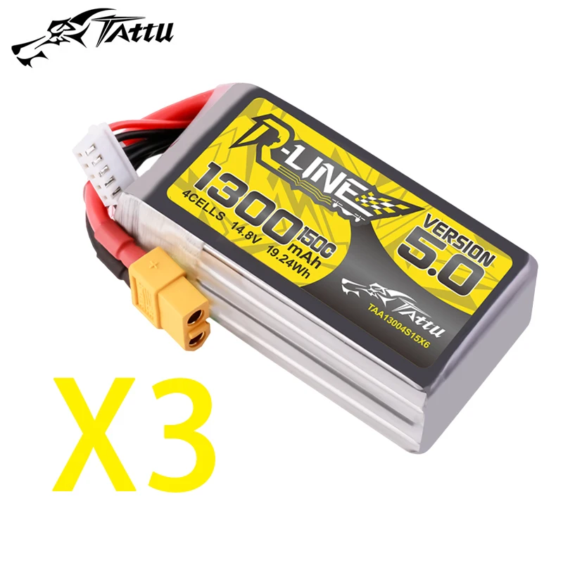 

3PCS TATTU-R-LINE 5.0 14.8V 4S 1300mAh 150C LiPo Battery For RC Helicopter Quadcopter FPV Racing Drone Parts With XT60 Plug