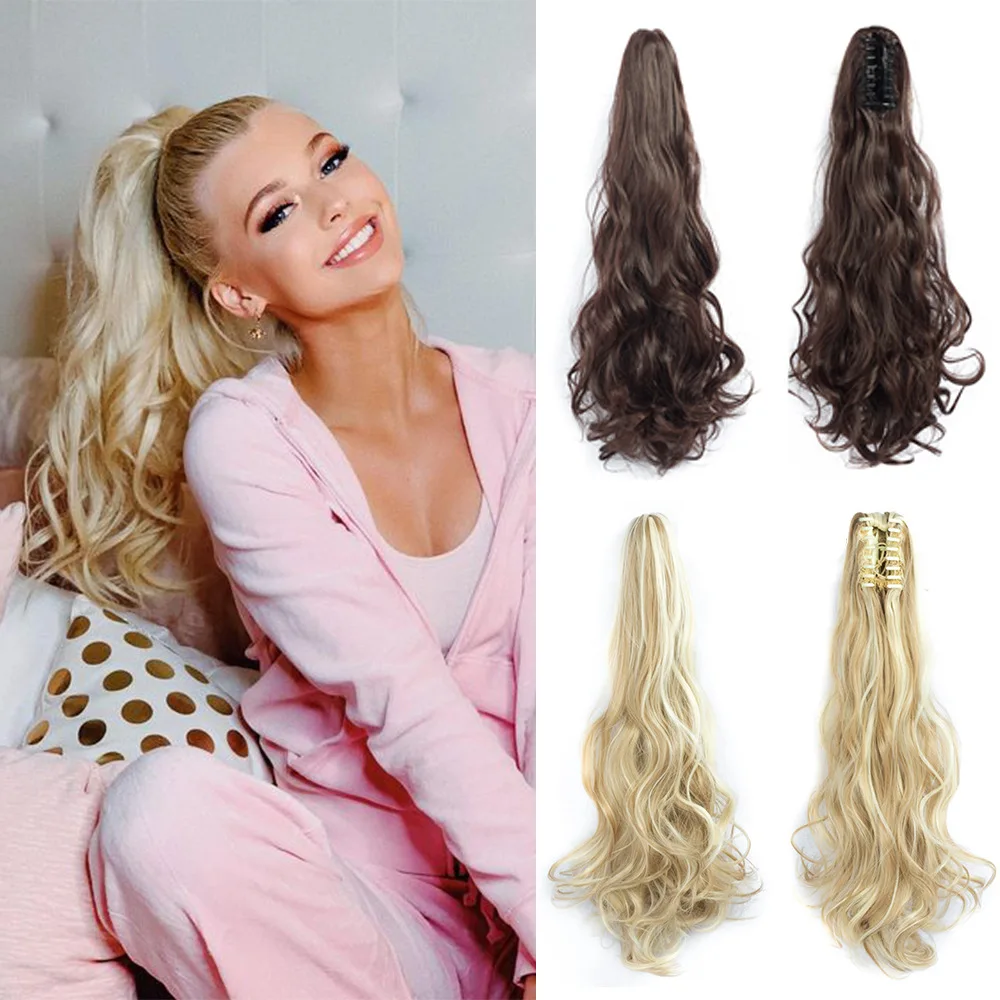 

Synthetic Long Curly Ponytail Claw Clip in Hair Extensions 24Inch Heat Resistant Pony Tail Hair Piece for Women Ready To Wear