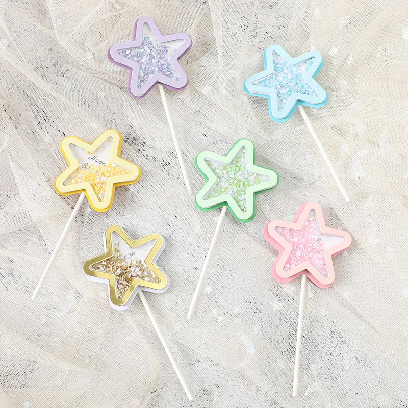 

Star Cake Topper Happy Birthday Party Pink Yellow Purple Boy or Girl Kids Baby Shower Toppers for Cupcakes Decorating Supplies