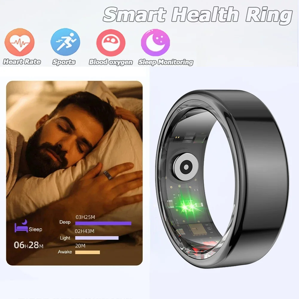 

New Smart Ring Health Tracker Heart Rate Blood Oxygen Monitoring IP68 Waterproof Multi-sport Modes for Men Women Sleep Fitness