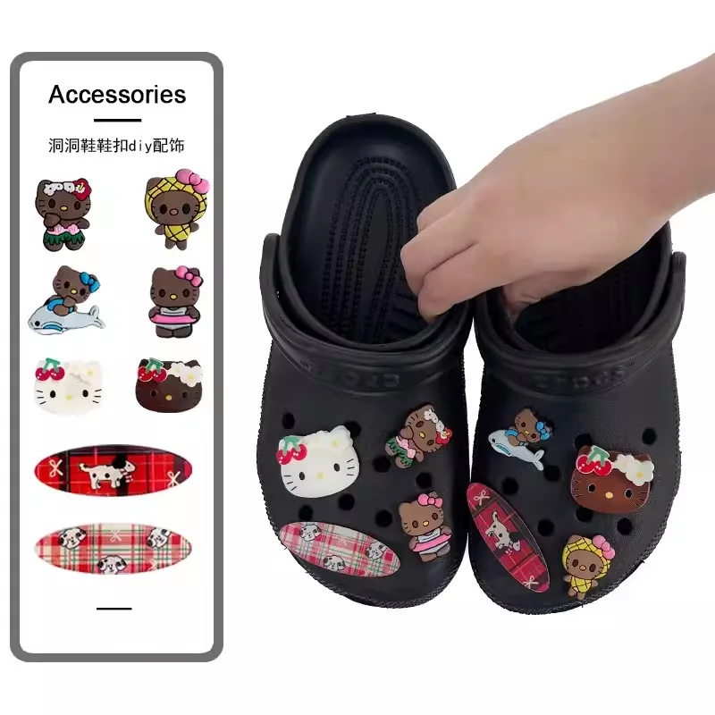 Sanrio Гавайская черная кожа Hello Kitty Съемная Водонепроницаемая самодельная обувь с отверстиями украшения аксессуары акриловая обувь цветок подарок для девочки
Sanrio Гавайская черная кожа Hello Kitty Съемная Водонепроницаемая самодельная обувь с отверстиями украшения аксессуары акриловая обувь цветок подарок для девочки