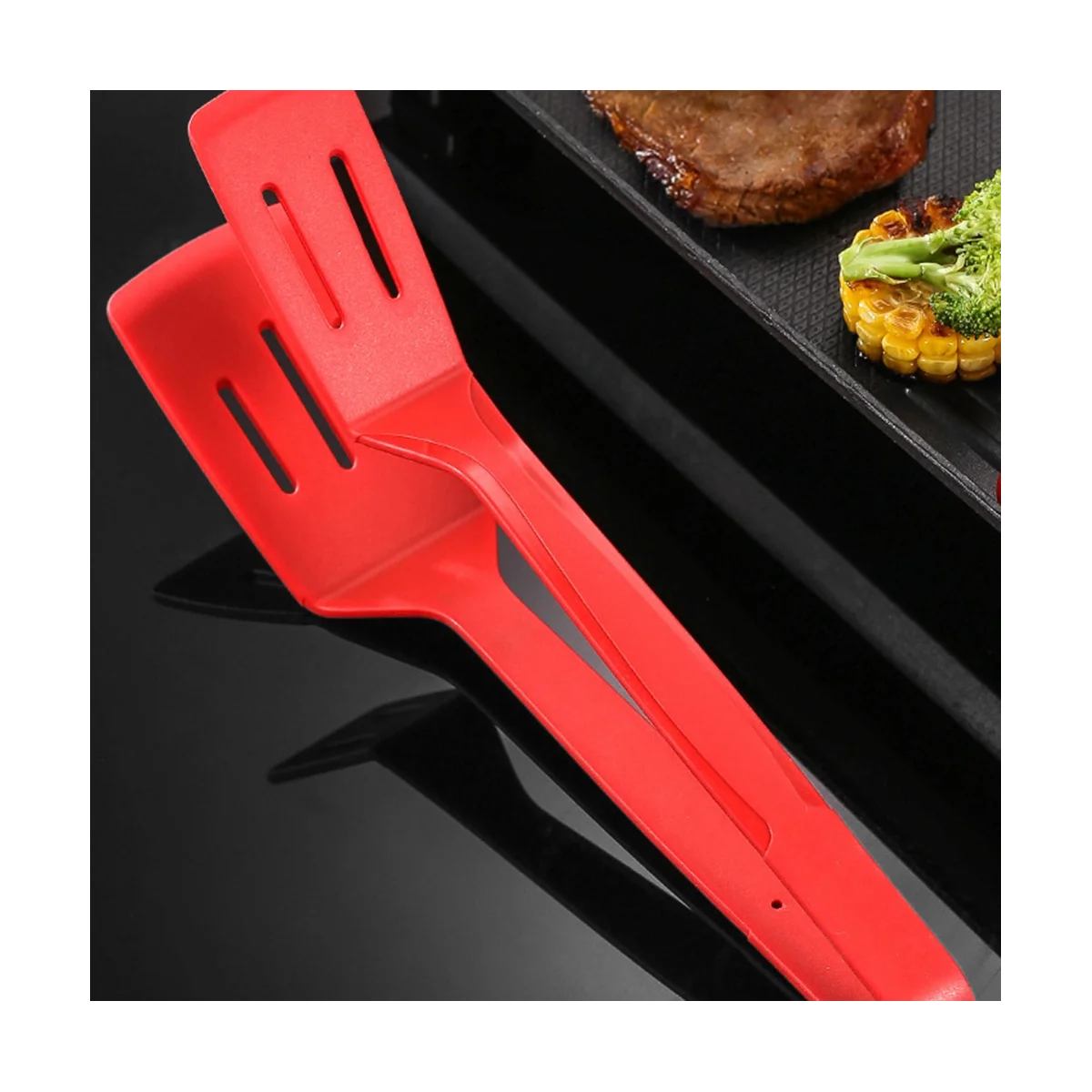 

Silicone Kitchen Tong Multipurpose BBQ Clamp Spatula for Gripper Bread Clip Fried Steak Clamp Red