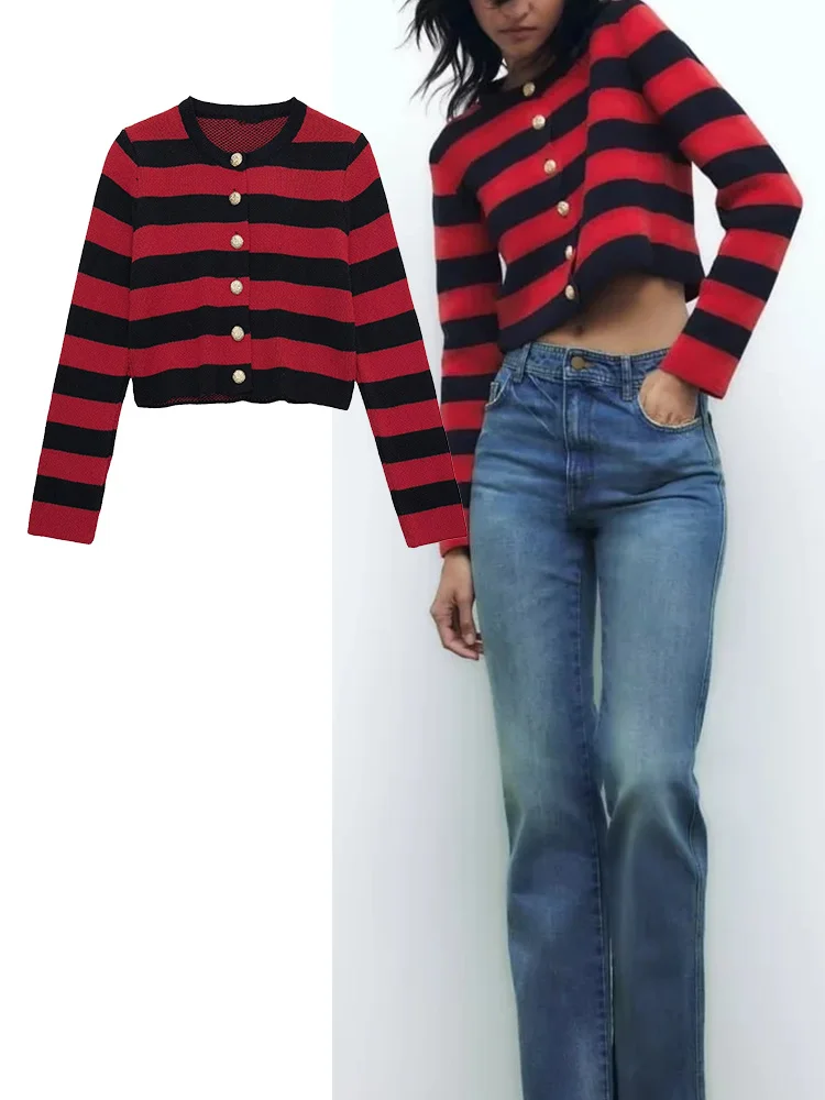 2023 Women Fashion Striped Knitted Sweater Women Cardigan Fall Cropped Sweater O-Neck Casual Female
2023 Women Fashion Striped Knitted Sweater Women Cardigan Fall Cropped Sweater O-Neck Casual Female