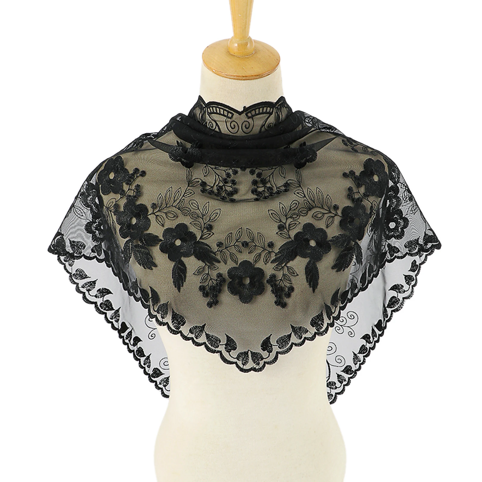 

Solid color vintage hollow lace triangle scarf Muslim women's chiffon headscarf can be used as a neck accessory decorative scarf