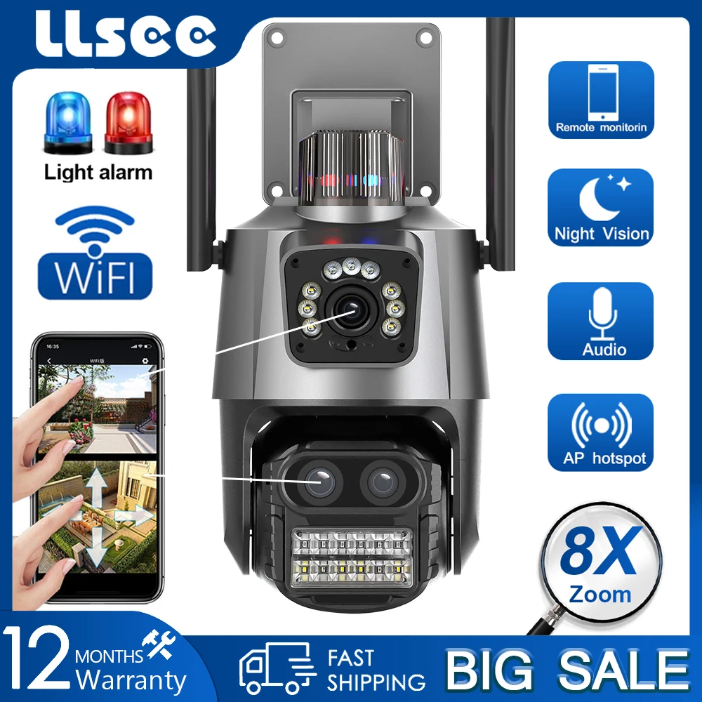 

LLSEE icsee 4K 8MP 8X zoom CCTV wireless WIFI outdoor monitoring IP security camera, full color, waterproof, two-way call