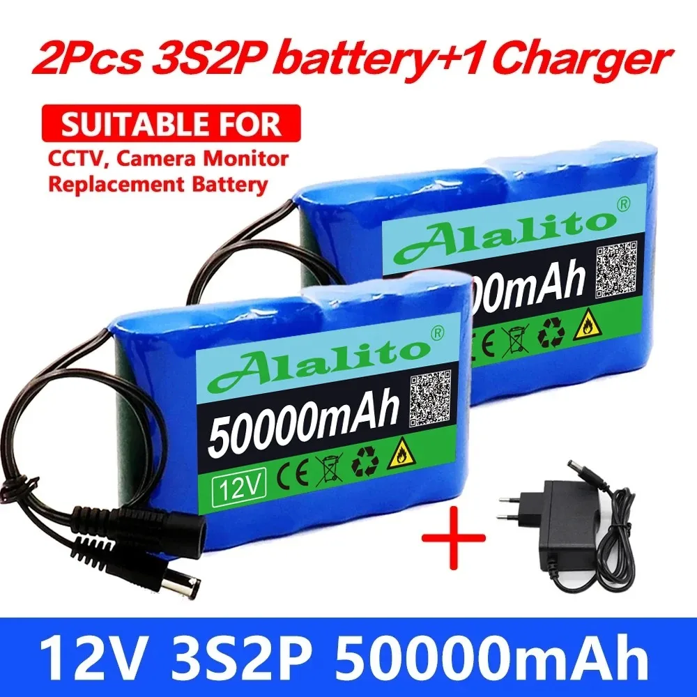 

18650 3S2P 12V 50000mah Original Li-Ion Battery DC 12.6V 50Ah Rechargeable CCTV, Camera Monitor Replacement Battery+charger
