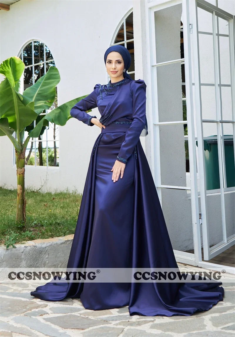 Satin Beaded Muslim Evening Dress Long Sleeve High Neck Hijab Islamic Formal Party Gowns Women Arabic Dubai Robes De Soirée
Satin Beaded Muslim Evening Dress Long Sleeve High Neck Hijab Islamic Formal Party Gowns Women Arabic Dubai Robes De Soirée