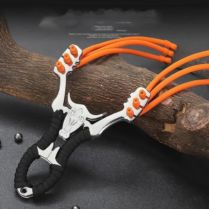

Metal Slingshot Shooting High Precision Strong Power Catapult Stainless Traditional Card Ball Rubber Band for Outdoor Hunting