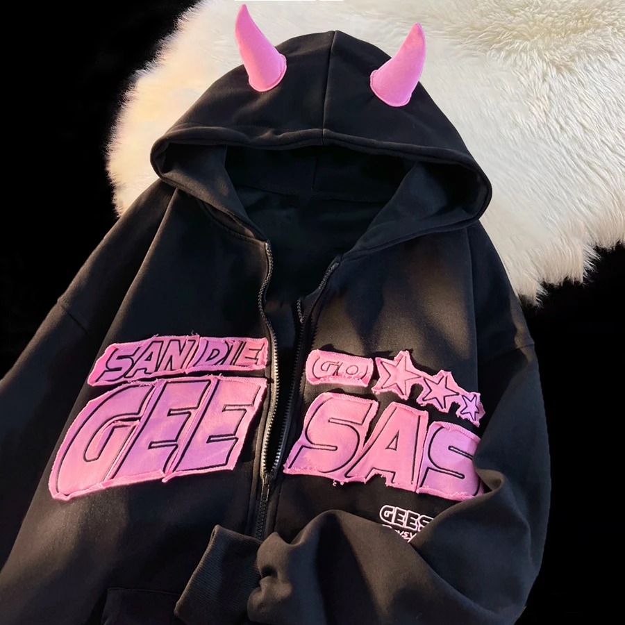 Zip Up Y2K Jacket Men Women Hoodie Harajuku Demon Horn Letter Patchwork Sweatshirt Coats Loose Oversized Hip Hop Couples Clothes
Zip Up Y2K Jacket Men Women Hoodie Harajuku Demon Horn Letter Patchwork Sweatshirt Coats Loose Oversized Hip Hop Couples Clothes