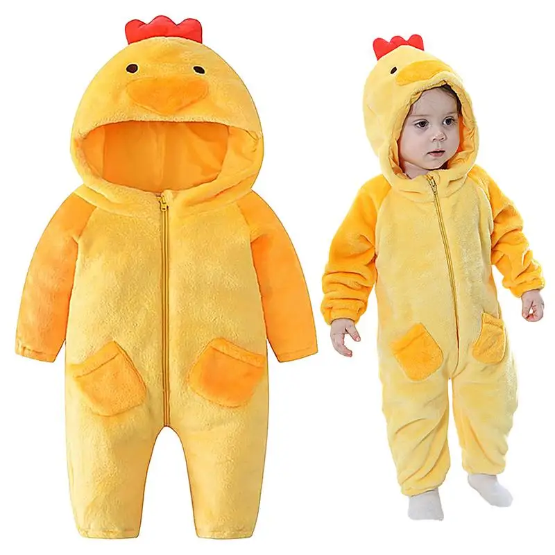 

Kids Chicken Costume Children Cartoon Zippered Hooded Animal Onesie Breathable Elastic Rompers For Party Indoor Wear