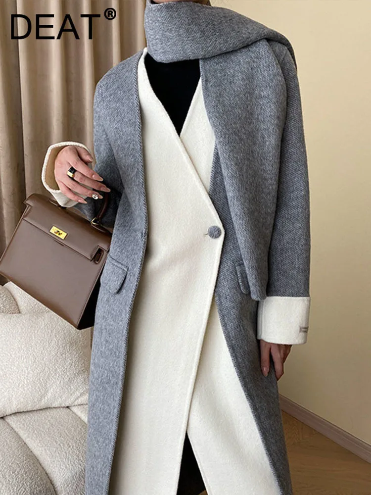 DEAT Double-sided Woolen Overcoat Women Scarf Collar Patchwork Office Lady Elegant Long Thick Coat 2024 Autumn Fashion 15KB4275
DEAT Double-sided Woolen Overcoat Women Scarf Collar Patchwork Office Lady Elegant Long Thick Coat 2024 Autumn Fashion 15KB4275