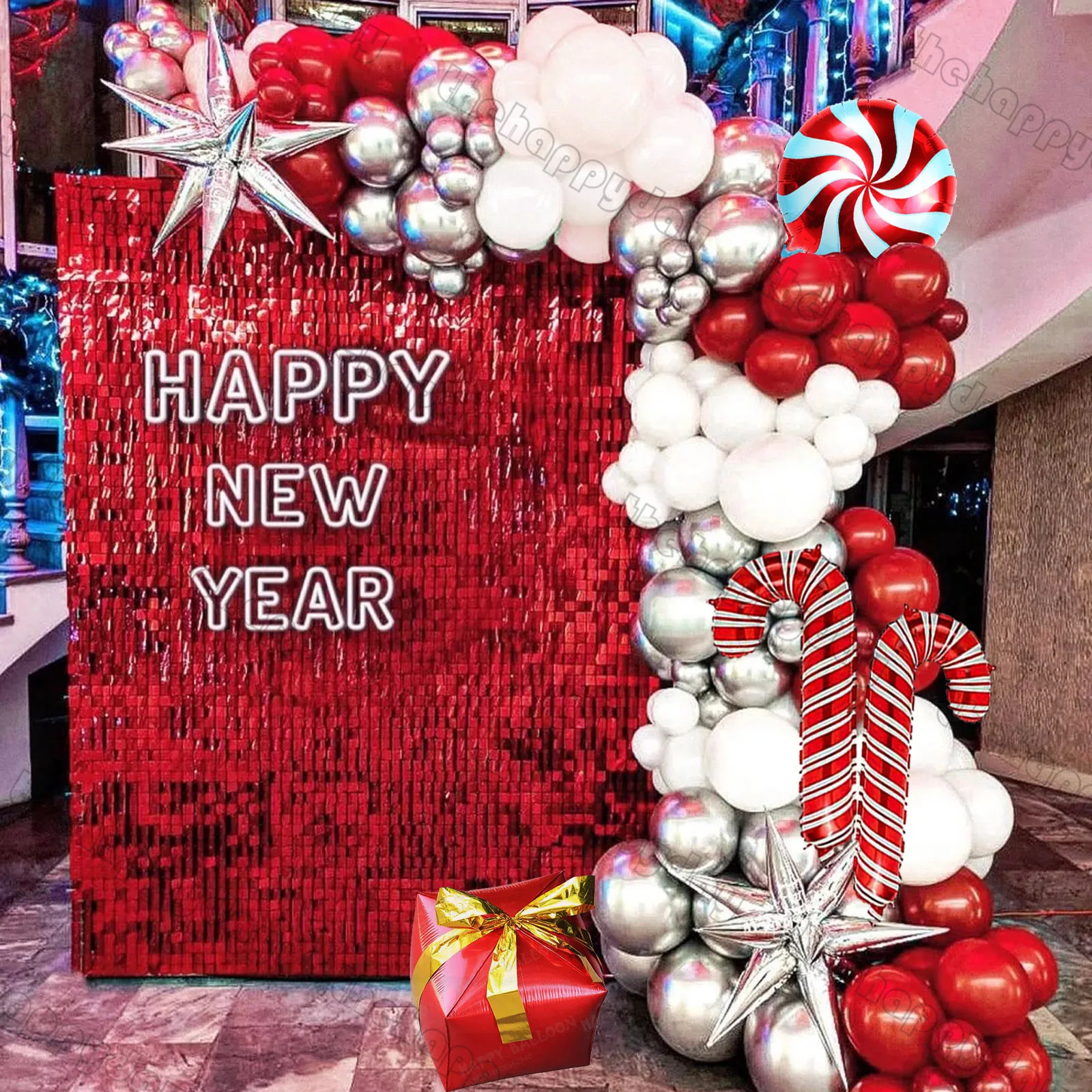 

Рождественский шар, арка, фотоэлемент, красный, белый, фотоэлемент, Подарочная коробка, воздушные шары, тростник, фотоэлемент для рождественского декора