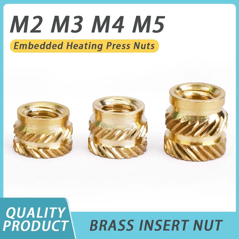 

Brass Hot Melt Insert Nuts M2 M3 M4 M5 Laptop Melting Knurled Thread Heating Injection Molding Embedment Copper Nut 3D Printer