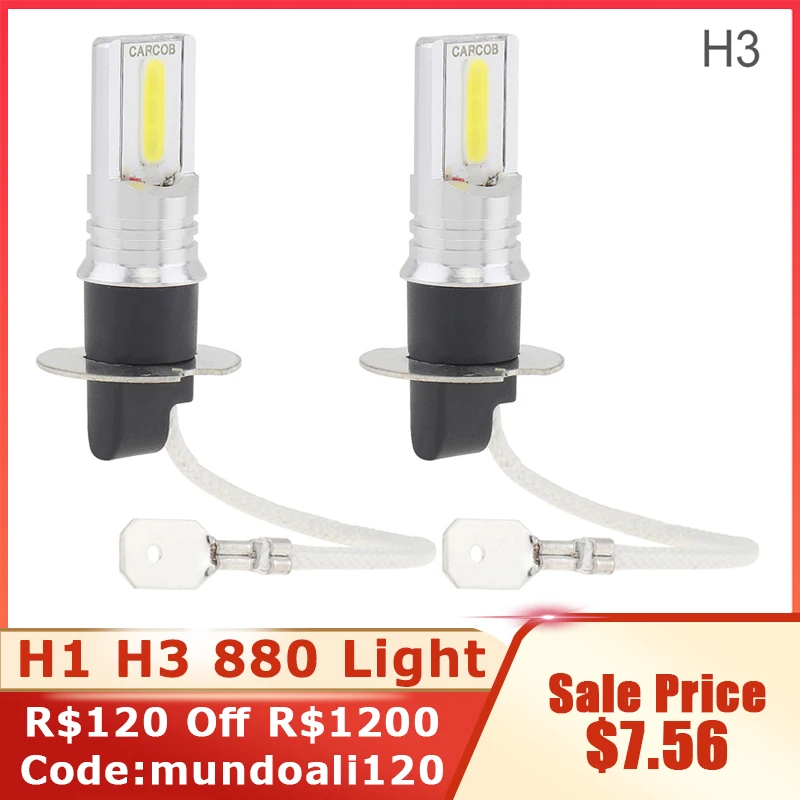 

2 Pcs DC 12-24V H3 H1 12W COB Car Led Bulbs Lights 1200LM 6500K-7500K White Light Driving Running Car Lamp Auto Bulbs Fog Lamp