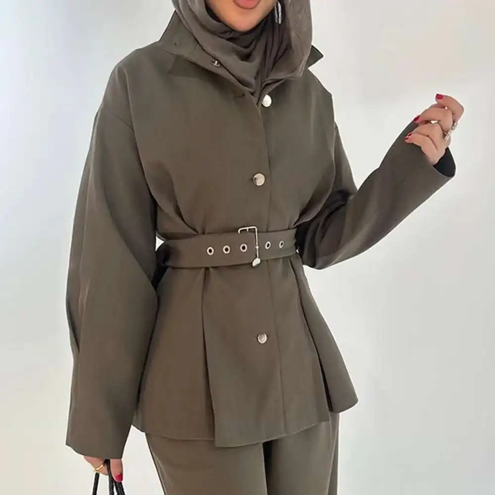 KWTX Solid Two Piece Women's Collar Long Sleeve Splicing Belt Coat High Waist Pants Warm Set Women's Clothing 2025 Spring New 12 S208ad7de75a94807810ad59fd2ad819fm
