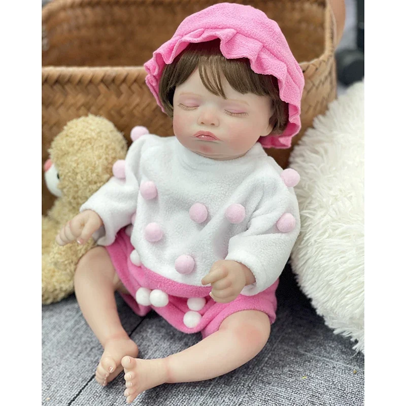 

45cm Already Finished Bebe Reborn Doll Girl Rosalie with Hand Root Hair Newborn Sleeping Baby Lifelike 3D Skin Visible Veins