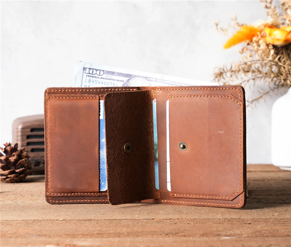 

Men Wallet Genuine Leather Rfid Blocking Trifold Wallet Vintage Thin Short Multi Function ID Credit Card Holder Male Purse Money