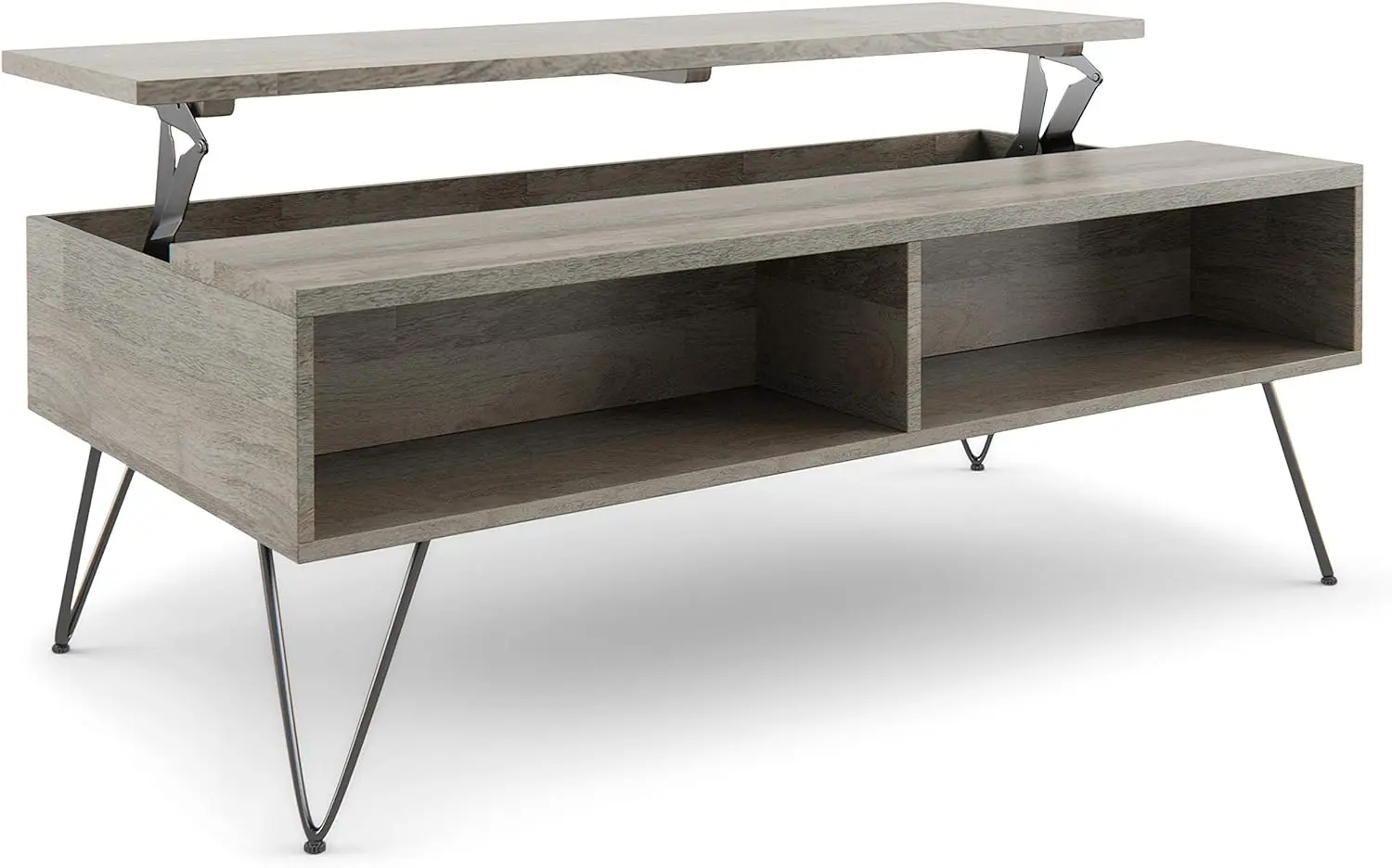 

SIMPLIHOME Hunter SOLID MANGO WOOD and Metal 48 Inch Wide Rectangle Industrial Lift Top Coffee Table in Grey, For the Living