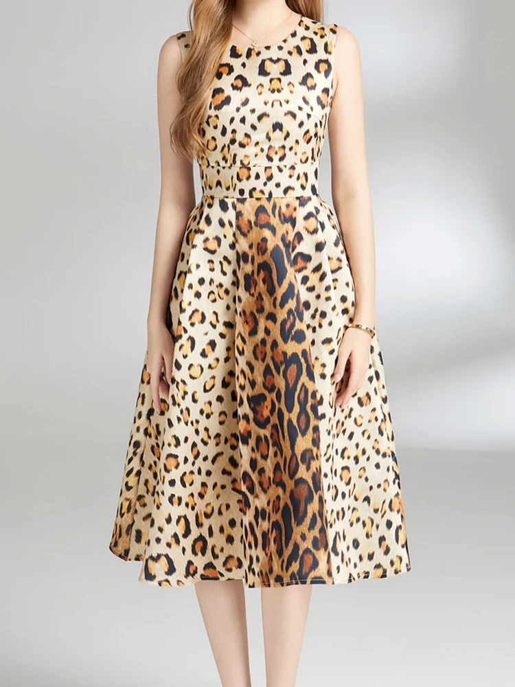 

Элегантное облегающее платье без рукавов с леопардовым принтом в стиле ретро, Новинка лета 2024, модная женская одежда