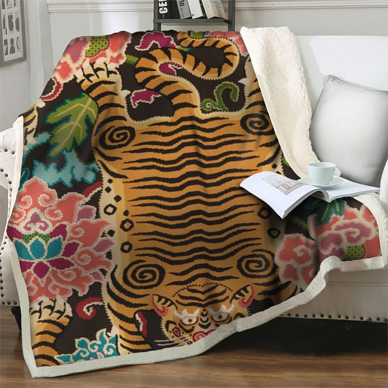 

Мультяшное 3D одеяло из кожи тигра с цветами, теплое мягкое шерпа, плед, одеяло для кровати, дивана, детский подарок, дорожное одеяло для пикника, покрывало для сна