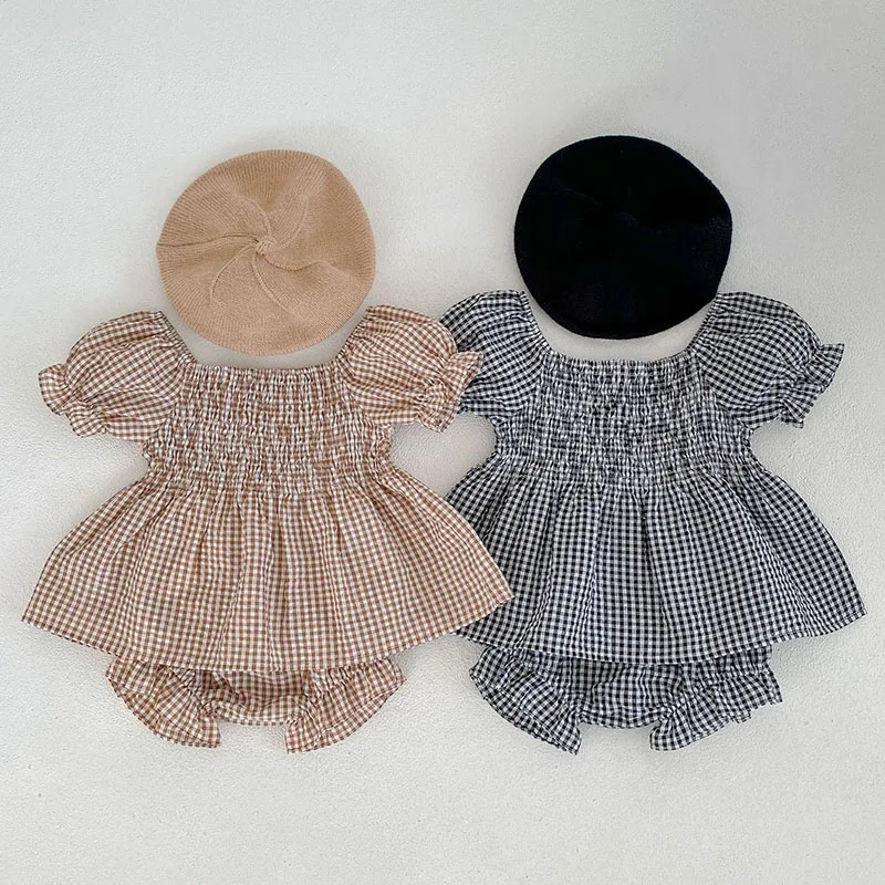 New Baby Girl Clothes Sets Summer Clothes Plaid Bubble Short Sleeve Top + Lace Lantern Shorts 2Pcs Suit Cotton Infant Clothing 
New Baby Girl Clothes Sets Summer Clothes Plaid Bubble Short Sleeve Top + Lace Lantern Shorts 2Pcs Suit Cotton Infant Clothing