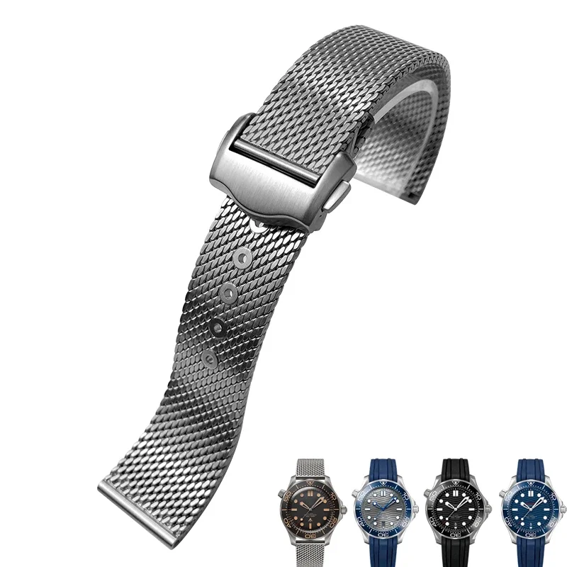 

High Quality Titanium steel 20mm Chain Strap For Omega 007 Seamaster Diver 300 Watch Band Replace Milanese Stainless Bracelet