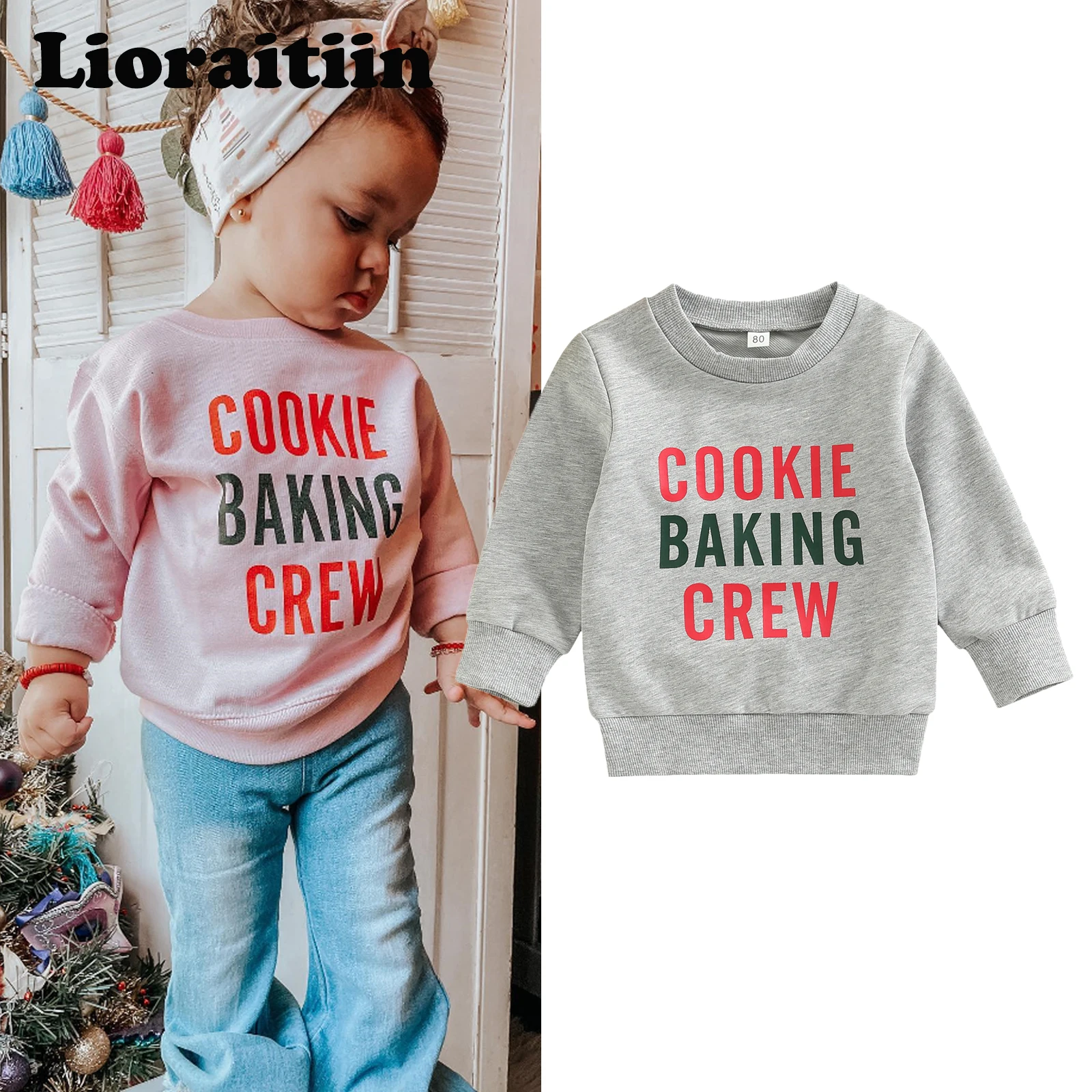

2022-08-17 Lioraitiin 0-4Years Toddler Baby Girl Boy Autumn Sweatshirt Long Sleeve Cookie Letter Printed O-Neck Top