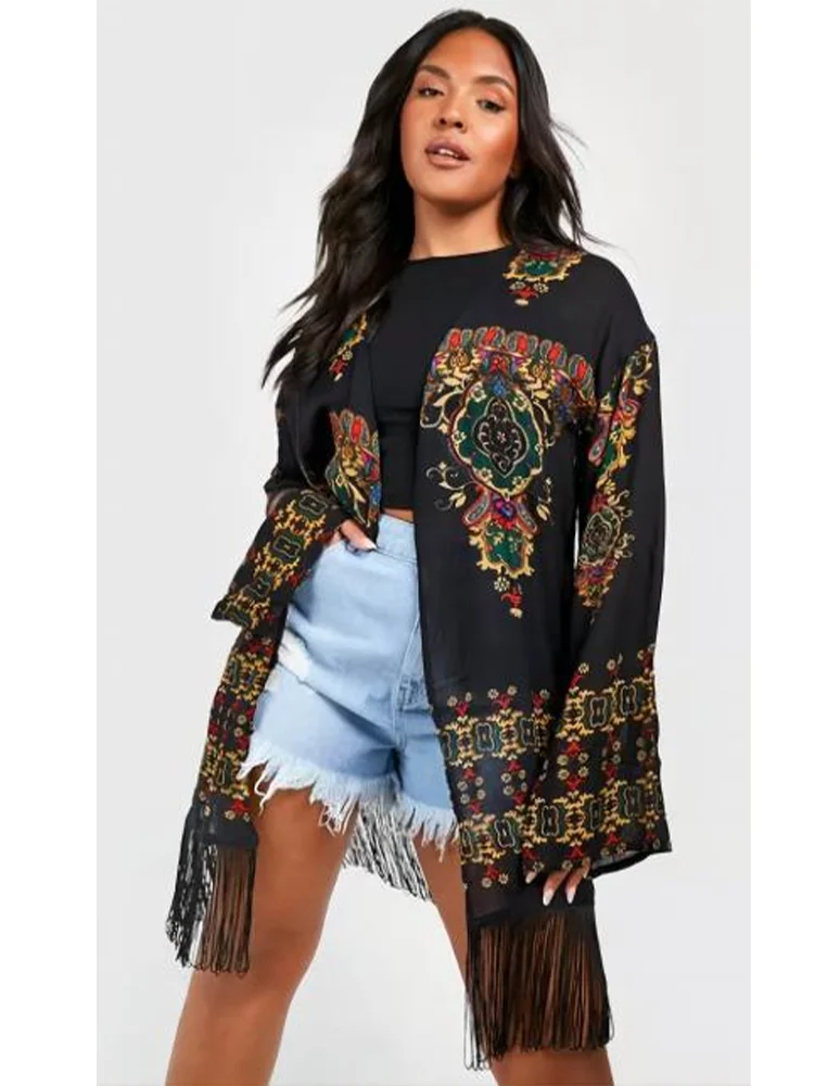 Plus Size Boho Cardigan Women's Casual Floral Print Long Sleeve Fringe Trim Cardigan 2024
Plus Size Boho Cardigan Women's Casual Floral Print Long Sleeve Fringe Trim Cardigan 2024