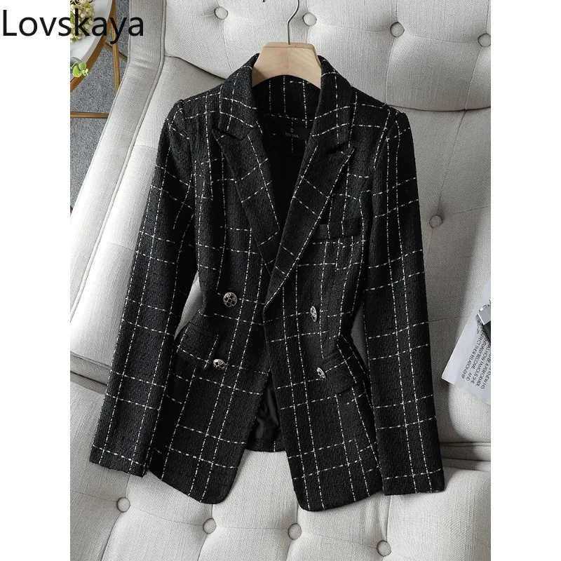 Long Sleeve Double Breasted Coat Jacket Black White Plaid Ladies Casual Blazer Women Autumn Winter
Long Sleeve Double Breasted Coat Jacket Black White Plaid Ladies Casual Blazer Women Autumn Winter