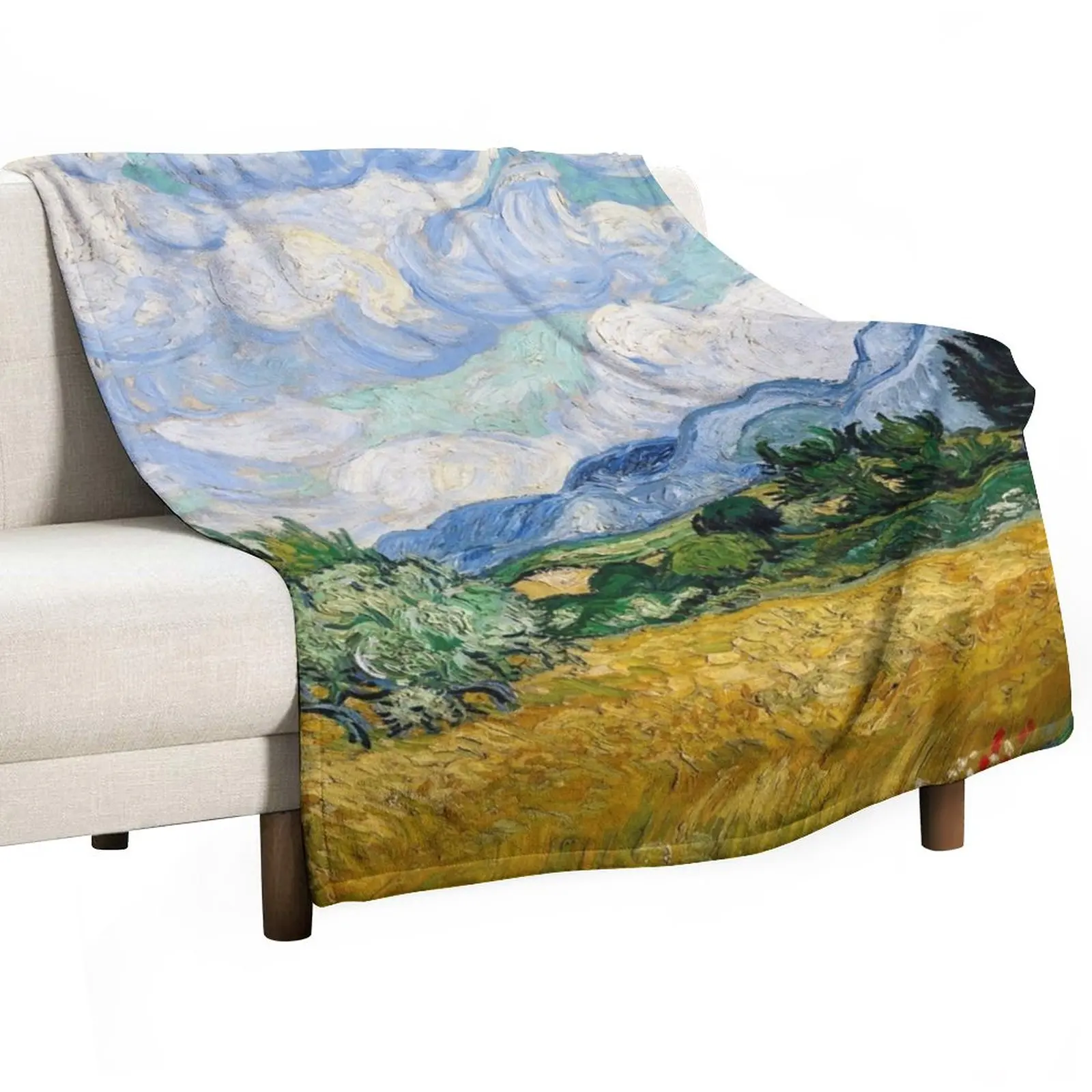 

Wheat Field with Cypresses by Vincent van Gogh Throw Blanket Tourist Blanket Hairy Blankets