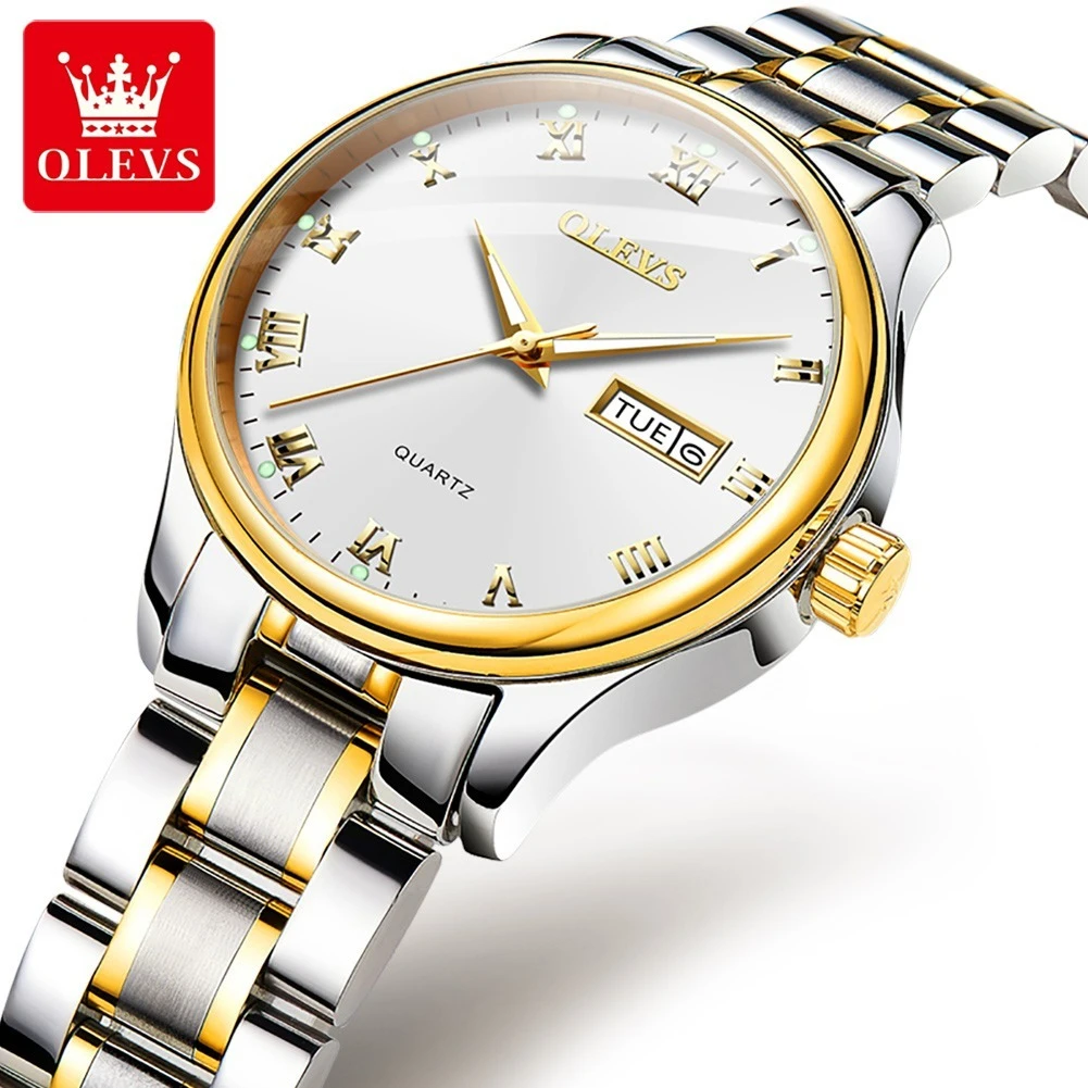 

OLEVS 5568 Quartz Business Watch Gift Round-dial Alloy Watchband Week Display Calendar Luminous