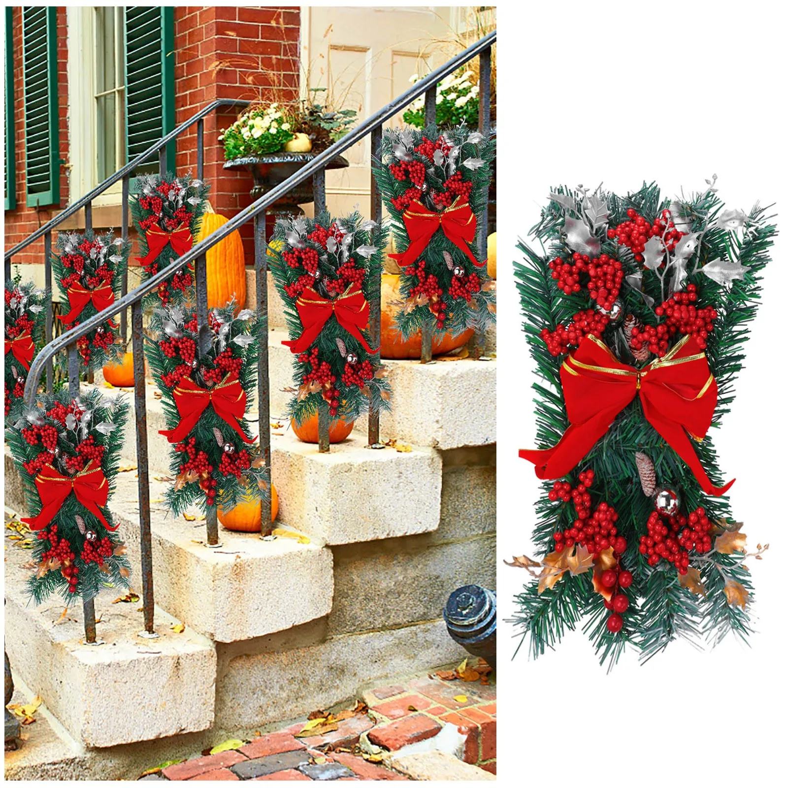 

Фонарь для подсветки лестницы, венок, украшение с подсветкой, Рождественская Беспроводная отделка, подсветка для лестницы, украшение, висящее 6 дюймов венок
