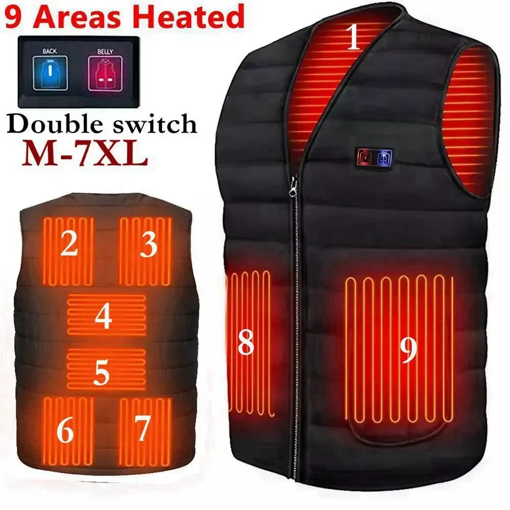 

5/9 Areas Self Heating Vest Men Women's Electric Usb Bodywarmer Down Winte Men's External Battery Heated Jacket Thermal Clothing