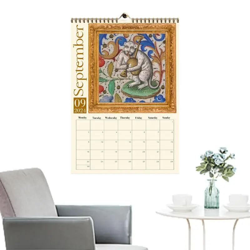 

Настенный декоративный календарь в виде кошки, Веселый ежемесячный календарь с изображениями кошки, домашние настенные художественные Плакаты для школьной спальни