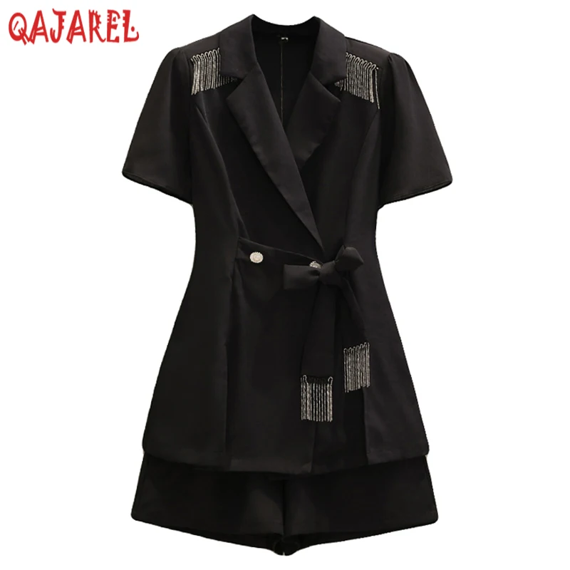 2024 Summer Elegant Bodycon Office Lady Two Piece Sets Women Black Short Sleeve Tassel Top Coat+Black Shorts Two Piece Suit Sets
2024 Summer Elegant Bodycon Office Lady Two Piece Sets Women Black Short Sleeve Tassel Top Coat+Black Shorts Two Piece Suit Sets