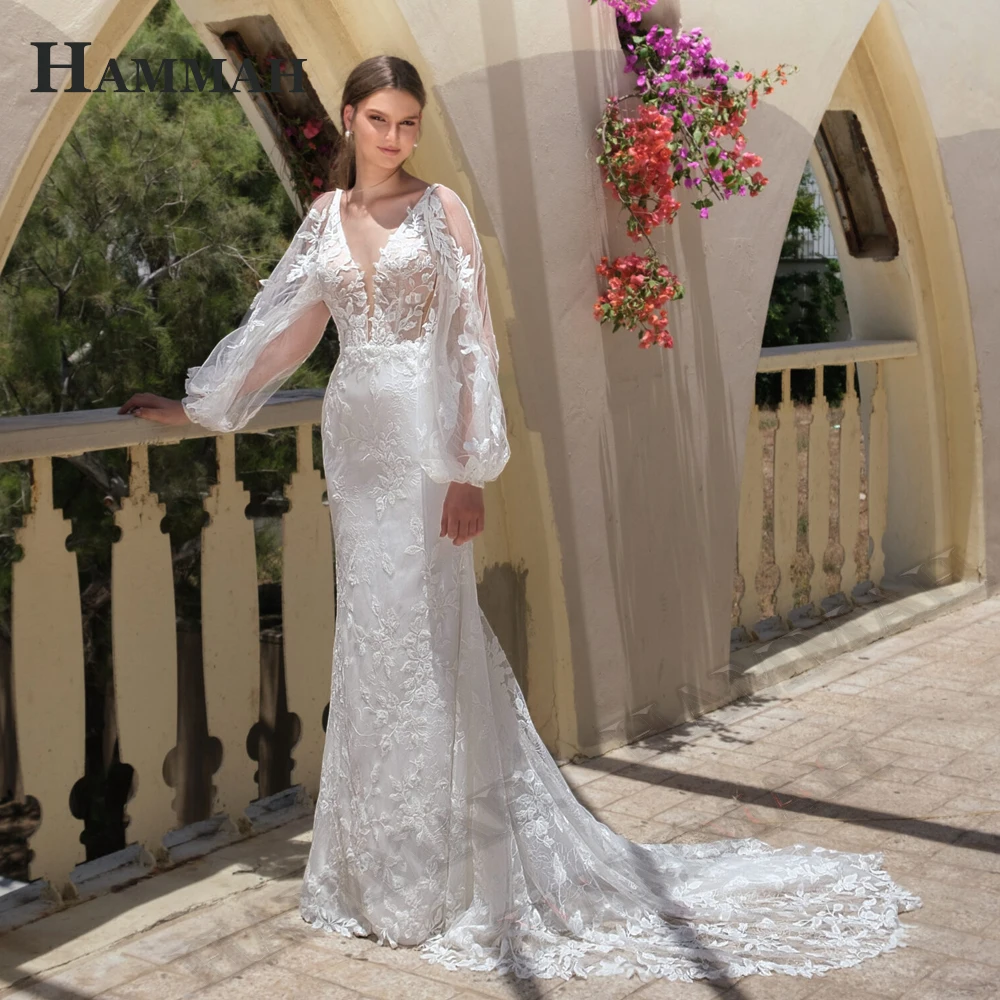 HAMMAH Glamorous Appliques Wedding Dress For Brides Mermaid Full Lantern Sleeves Backless Elegant Court Train Bride Gowns
HAMMAH Glamorous Appliques Wedding Dress For Brides Mermaid Full Lantern Sleeves Backless Elegant Court Train Bride Gowns
