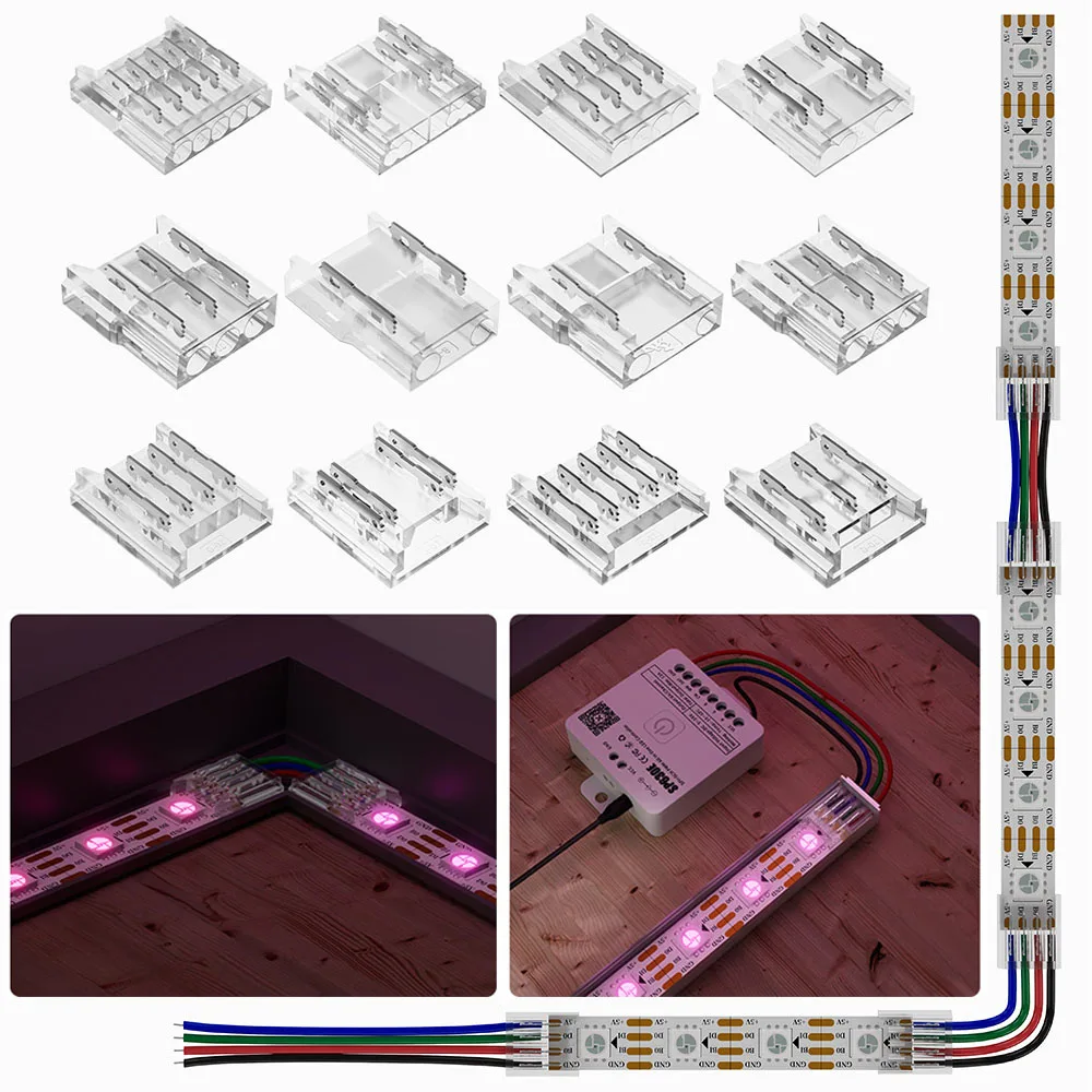 

12Pcs FOB COB DIM CCT RGB WS2811 WS2812B WS2815 SK6812 5050 RGBW RGBCCT SMD LED Strip Transparent Solderless Cover Connector