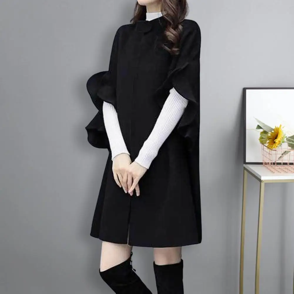 Women's Winter Coat Solid Color Ruffled Formal Elegant Big Hem Mid-Long Sleeve Cardigan Stand Collar Women's Cape Coat
Women's Winter Coat Solid Color Ruffled Formal Elegant Big Hem Mid-Long Sleeve Cardigan Stand Collar Women's Cape Coat